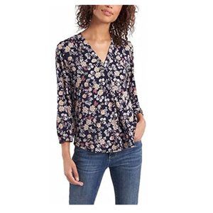 NWT TWO by Vince Camuto Women's V-Neck Blouse Blue Floral Size 2XL $60 EE069